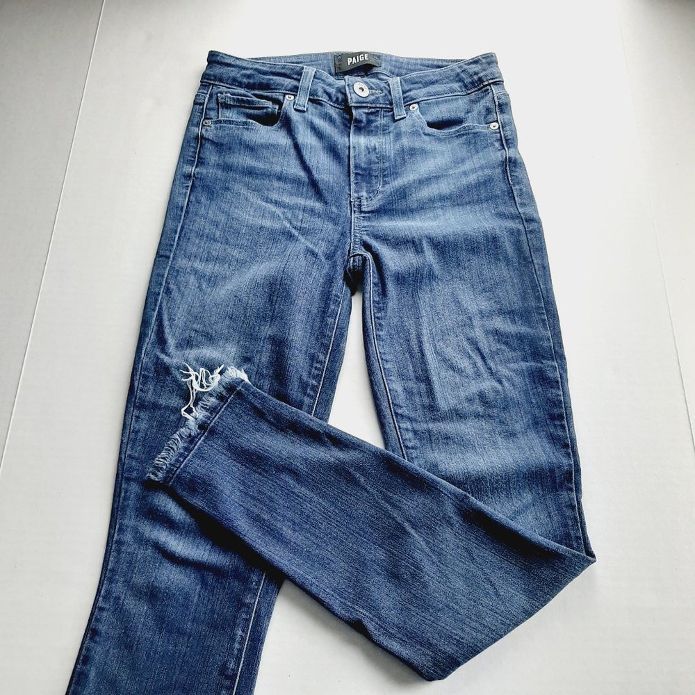 Paige Womens Hoxton Ankle Skinny Jeans Size 25 Dark Wash Raw Hem Mid Rise